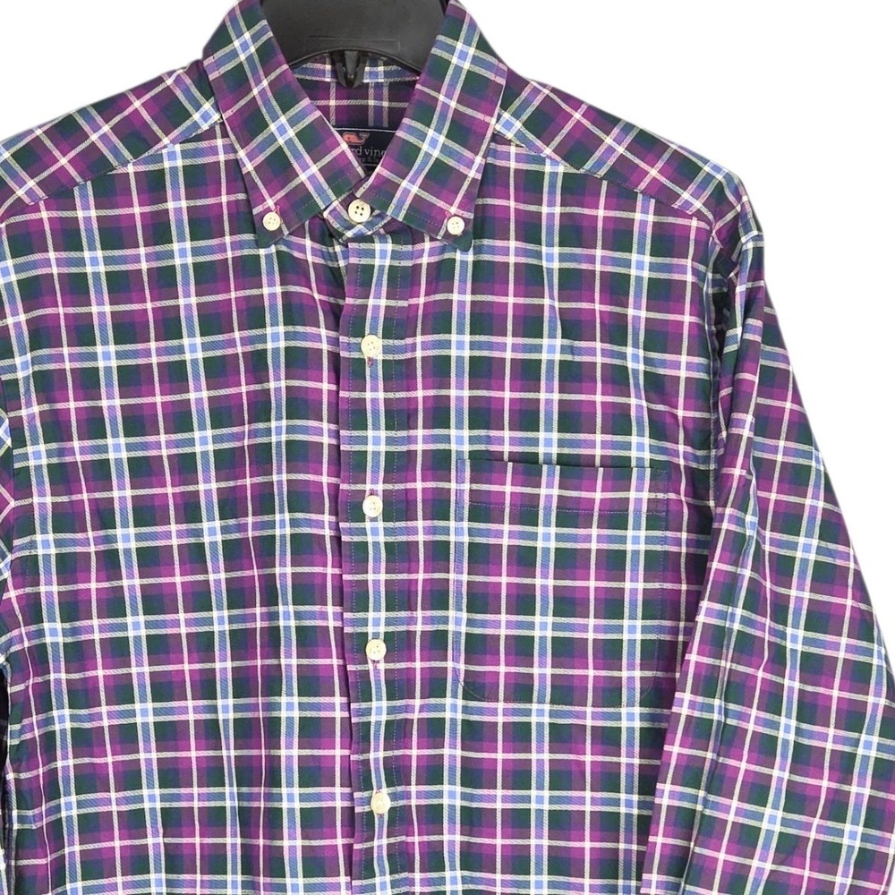 Vineyard Vines Button Down Shirt Men Small Purple Green Plaid Long Sleeve Murray